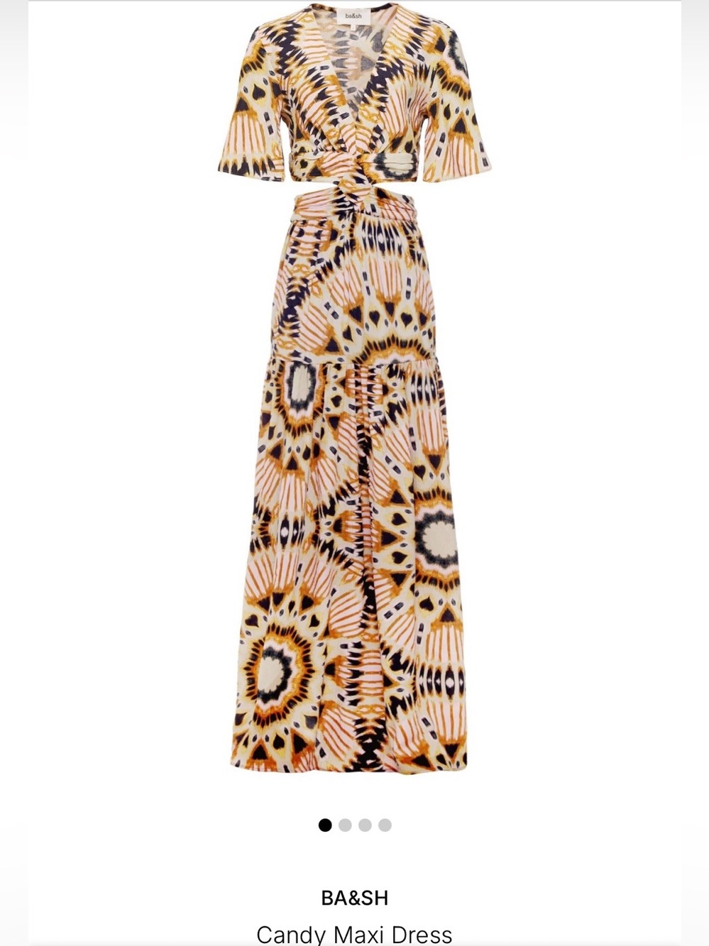 ba&sh Multicolor Tie-Waist Maxi Dress with Abstract Sunburst Print